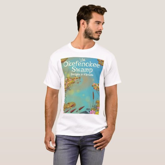 Okefenokee Swamp Cartoon Reiseplakat T-Shirt (Vorne ganz)