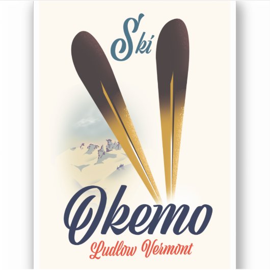 Okemo Ludlow Vermont Skiposter Aufkleber (Vorderseite)
