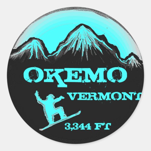 Okemo Vermont aquamarine Snowboard-Kunstkleber Runder Aufkleber (Vorderseite)