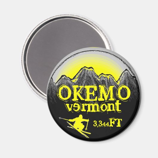 Okemo Vermont Gelber Ski-Kunsthochmagnet Magnet (Vorderseite/Rückseite)