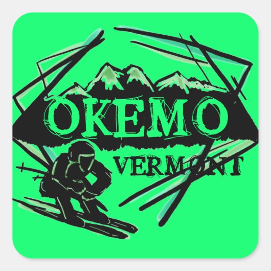 Okemo Vermont grüne Bergskitosticker Quadratischer Aufkleber (Vorderseite)