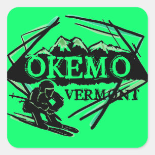 Okemo Vermont grüne Bergskitosticker Quadratischer Aufkleber