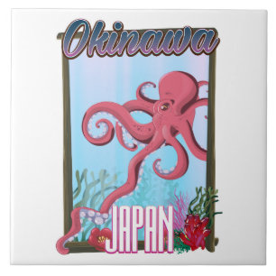Okinawa Japan Tintenfisch Reiseplakat Fliese