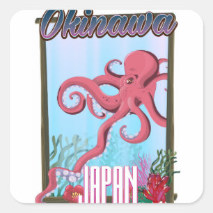 Okinawa Japan Tintenfisch Reiseplakat Quadratischer Aufkleber