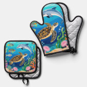 Okinawa-Leben Ofenhandschuh & Topflappen-Set (Vorderseite/Rückseite)