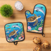 Okinawa-Leben Ofenhandschuh & Topflappen-Set (Oben Unten)