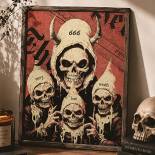 Okkult Horror Sieben Todsünden Skelett Teufel Poster