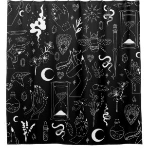 okkult mystisch esoterisch Hexerei Kristalle schwa Duschvorhang
