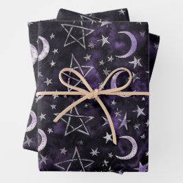 Okkulter gotischer Mond und Pentagramme Geschenkpapier Set