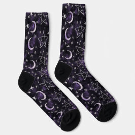 Okkulter gotischer Mond und Pentagramme Socken