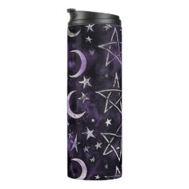 Okkulter gotischer Mond und Pentagramme Thermosbecher