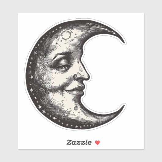 Okkulter Gotischer Viktorianischer Mond mit Gesich Aufkleber (Blatt)