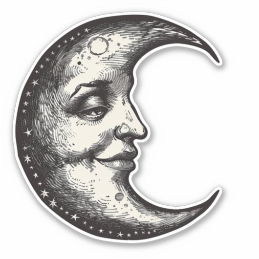 Okkulter Gotischer Viktorianischer Mond mit Gesich Aufkleber (Vorderseite)