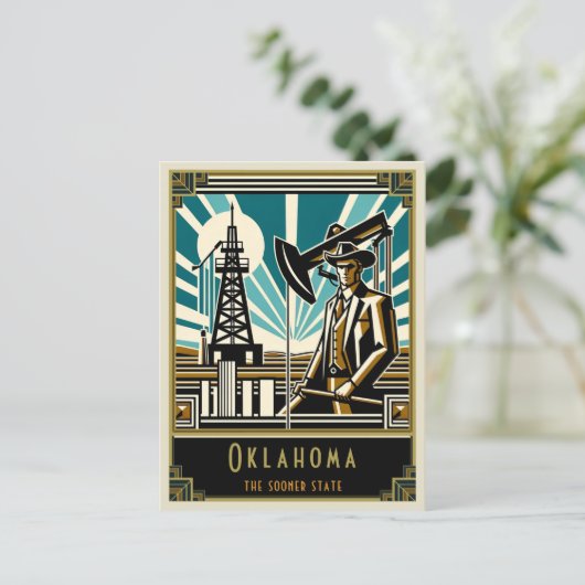 Oklahoma | Art Deco Postkarte (Stehend Vorderseite)