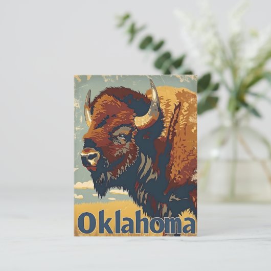 Oklahoma Bison Vintag Postkarte (Stehend Vorderseite)