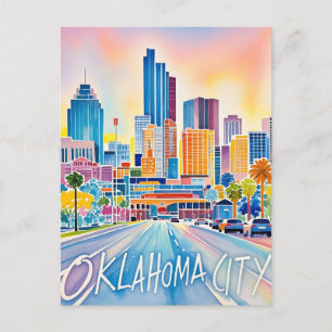Oklahoma City Aquarell-Himmel-Linie Postkarte