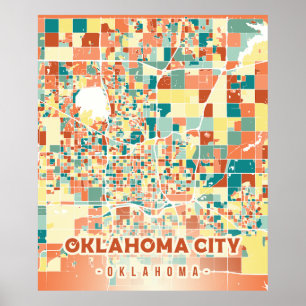 Oklahoma City farbige Karte Retro Vintage USA Poster