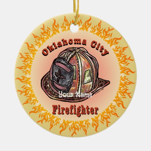 Oklahoma City Feuerwehrschmuck Keramik Ornament (Vorne)