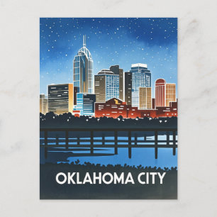 Oklahoma City Nacht Wasserfarbe Postkarte