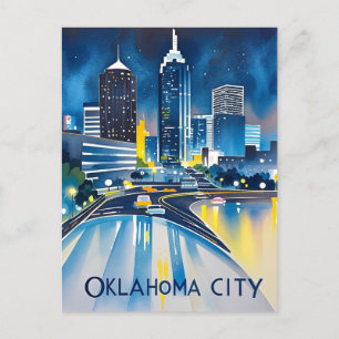 Oklahoma City Nacht Wasserfarbe Postkarte