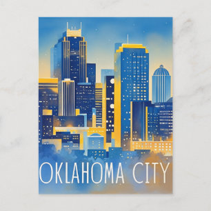 Oklahoma City Nachtansicht Aquarell Postkarte