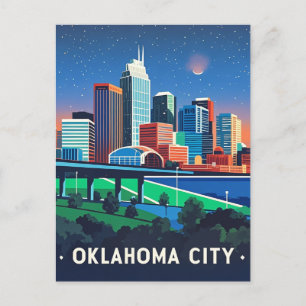 Oklahoma City Night Watercolor Postkarte