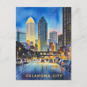 Oklahoma City Night Watercolor Postkarte