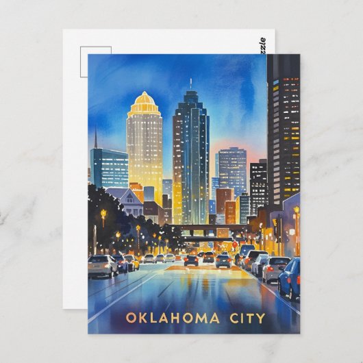 Oklahoma City Night Watercolor Postkarte (Vorne/Hinten)