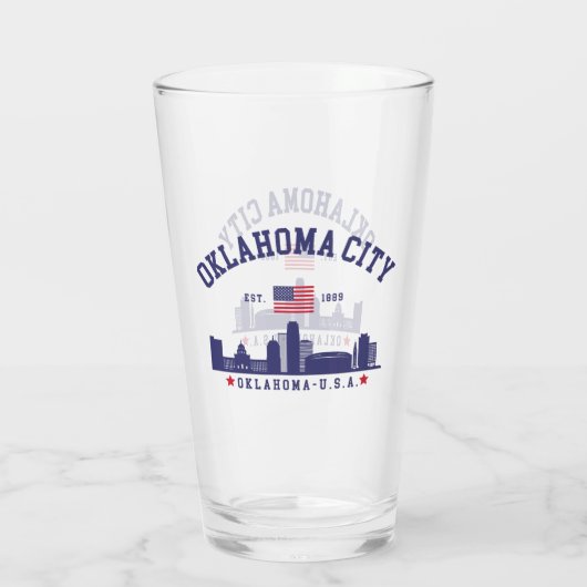 Oklahoma City Skyline Beer Glass with U.S. Flag Glas (Rückseite)