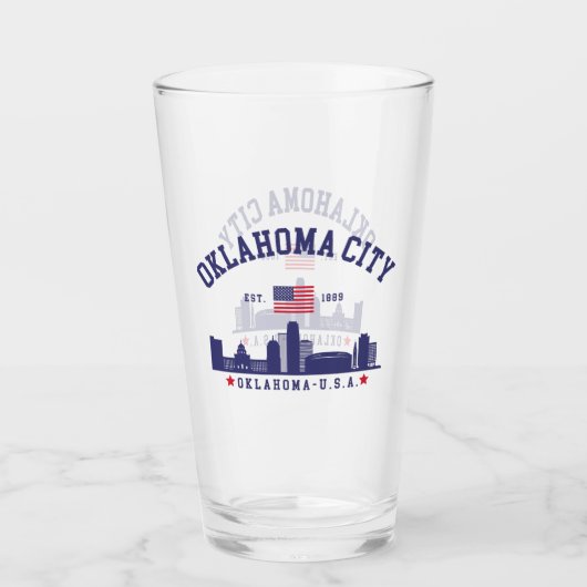 Oklahoma City Skyline Beer Glass with U.S. Flag  Glas (Vorderseite)