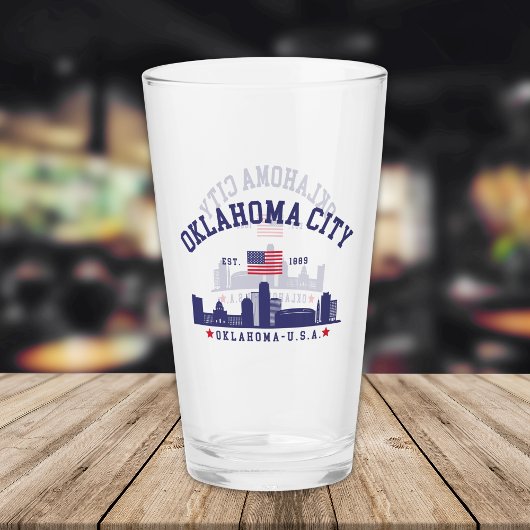 Oklahoma City Skyline Beer Glass with U.S. Flag  Glas