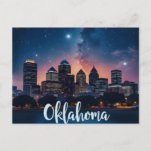 Oklahoma City Skyline in der Nacht | Moderne Stadt Postkarte (Vorderseite)