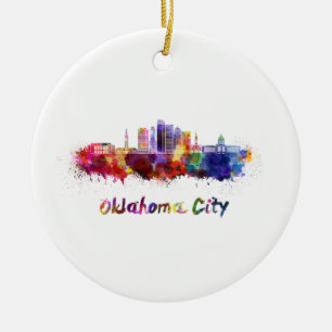 Oklahoma City V2 skyline im Watercolor Keramikornament