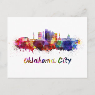 Oklahoma City V2 Skyline in Aquarellfarben Postkarte