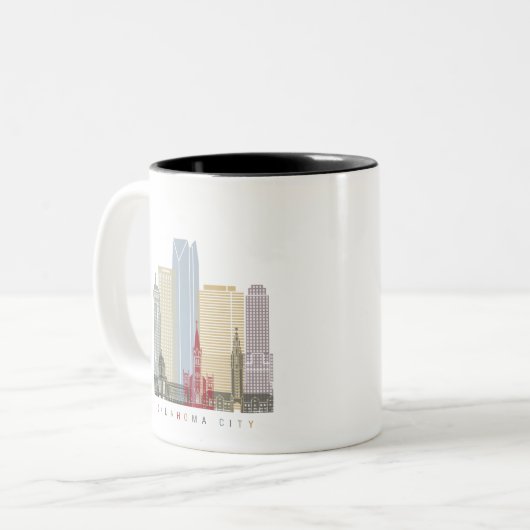 Oklahoma City V2 skyline poster Zweifarbige Tasse (Vorderseite Links)