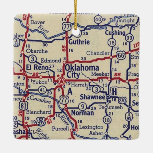 Oklahoma City Vintage Karte Keramikornament (Rückseite)