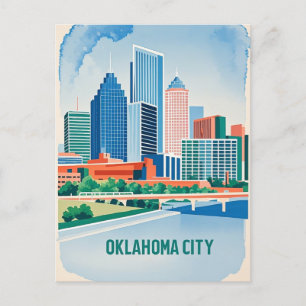 Oklahoma City Wasserfarbe Skyline Postkarte