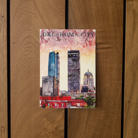 Oklahoma City Watercolor Skyline Malerei Postkarte