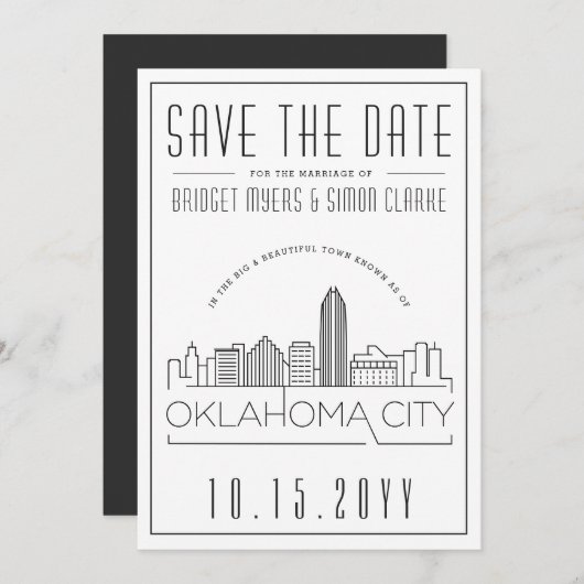 Oklahoma City Wedding | Skyline Save the Date Einladung (Vorne/Hinten)