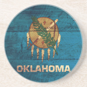 Oklahoma-Fahne aus altem Holz; Getränkeuntersetzer