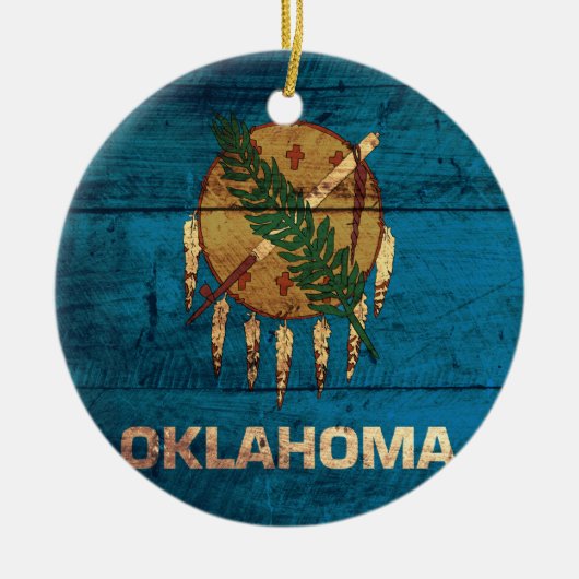 Oklahoma-Fahne aus altem Holz; Keramik Ornament (Vorne)