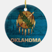 Oklahoma-Fahne aus altem Holz; Keramik Ornament (Hinten)
