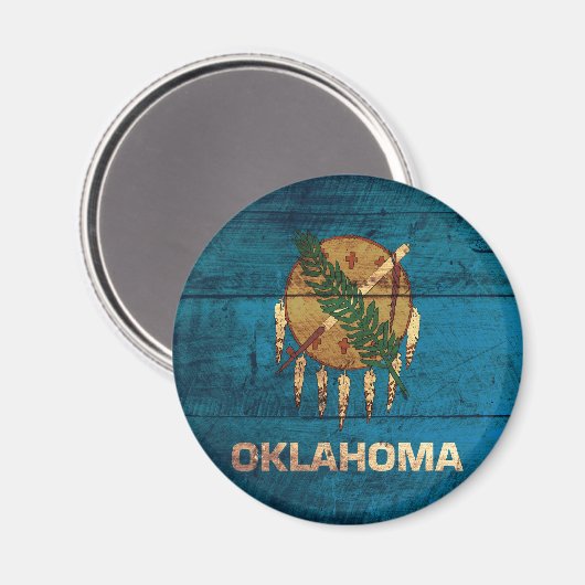 Oklahoma-Fahne aus altem Holz; Magnet (Vorderseite/Rückseite)