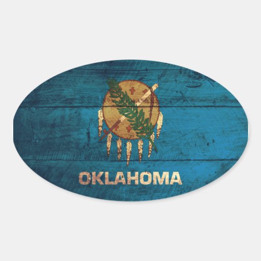 Oklahoma-Fahne aus altem Holz; Ovaler Aufkleber (Vorderseite)