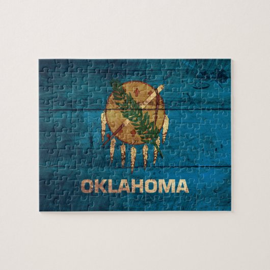 Oklahoma-Fahne aus altem Holz; Puzzle (Horizontal)