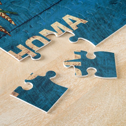 Oklahoma-Fahne aus altem Holz; Puzzle (Seite)