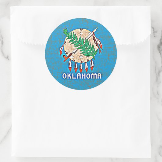 OKLAHOMA FLAG RUNDER AUFKLEBER (Tasche)