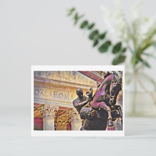 Oklahoma Hauptstadt mit Cowboy Statue Ölgemälde Postkarte (Stehend Vorderseite)