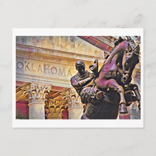 Oklahoma Hauptstadt mit Cowboy Statue Ölgemälde Postkarte (Vorderseite)