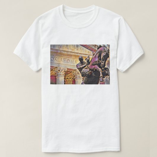 Oklahoma Hauptstadt mit Cowboy Statue Ölgemälde T-Shirt (Design vorne)